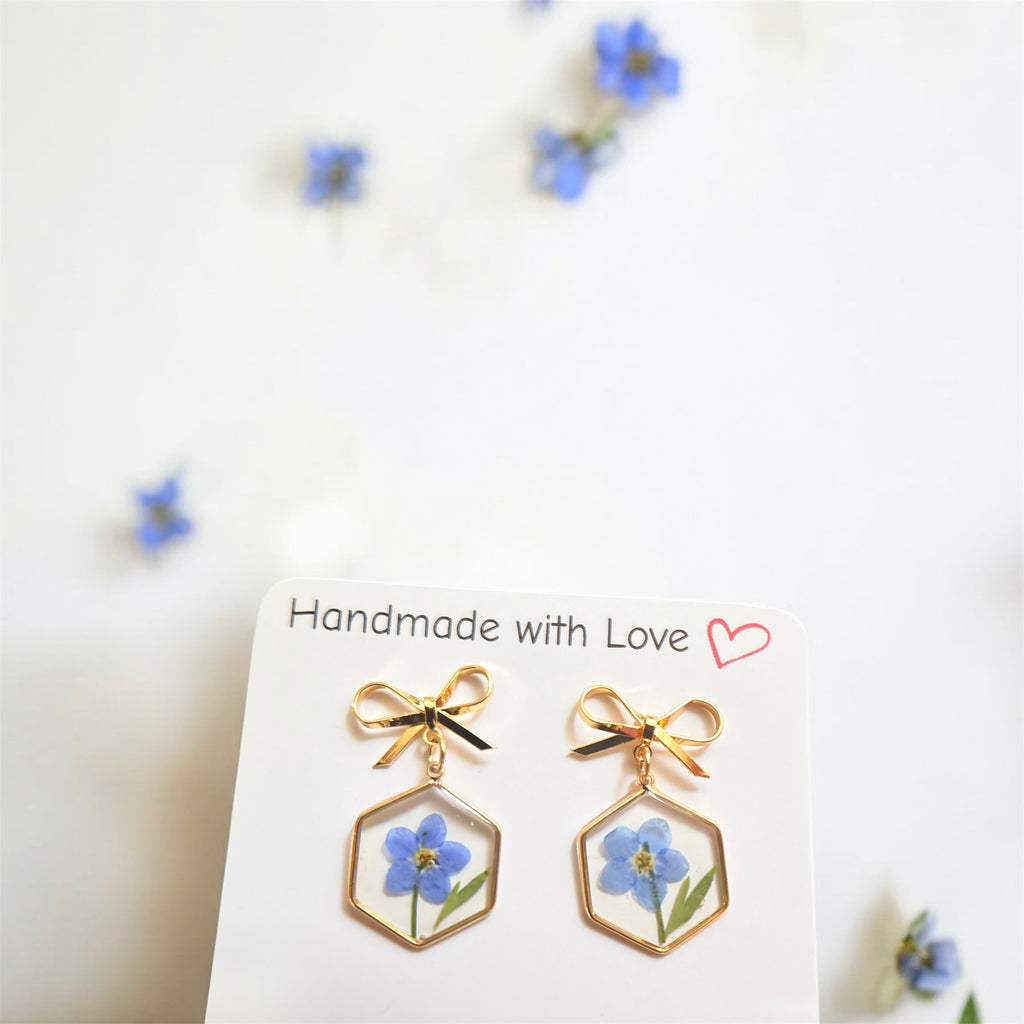 Forget-me-nots hexagon earrings