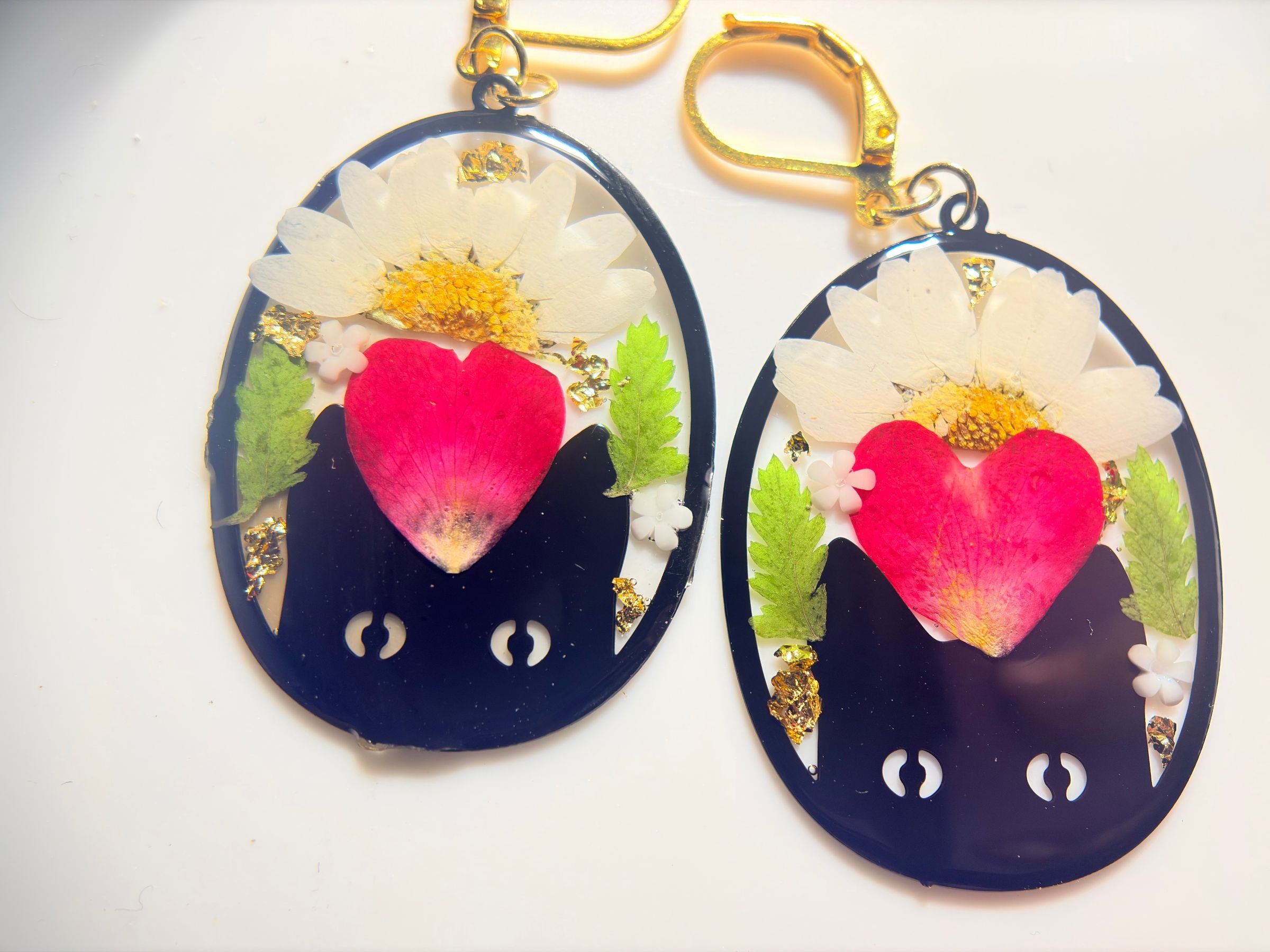 Custom floral cat earrings